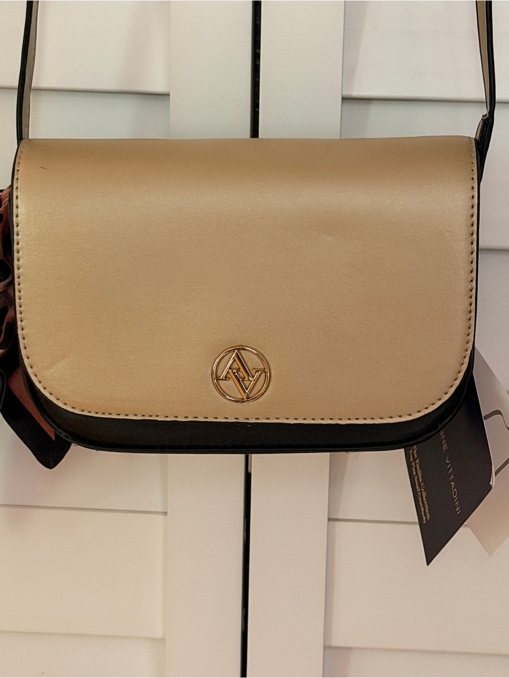 Ava & Viv Two-Tone Gold and Black Crossbody with Logo